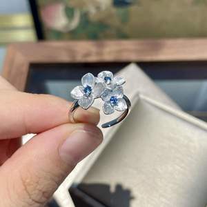 S925 Pure Silver Three-Dimensional Brushed Blue Embroidered <b>Ball</b> Flower Ring Niche Retro Exquisite Topaz Cut New <b>Chinese</b> Style - Product Image 3