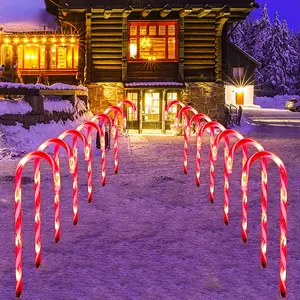 10件圣诞发光二极管棒棒糖串灯红白户外圣诞灯发光二极管花园木桩灯