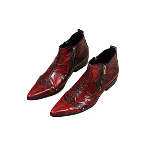NA052 erkek moda Metal ucu elbise ayakkabı çiçek baskı hakiki deri erkek ayakkabısı İtalyan iş Oxford ayakkabı kırmızı