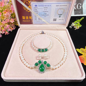 <span class=keywords><strong>Collana</strong></span> di Perle Naturali d'Acqua Dolce e Giada Verde Set di Gioielli di Lusso da Donna in Tre Pezzi 7-8mm 8-9mm con Scatola <span class=keywords><strong>Regalo</strong></span> per la <span class=keywords><strong>Festa</strong></span> <span class=keywords><strong>della</strong></span> <span class=keywords><strong>Mamma</strong></span> - Product Image 3