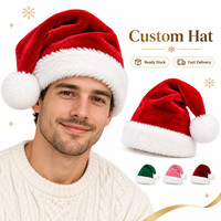 Vente en gros de chapeaux de Noël personnalisés avec logo rouge et blanc, chapeau de fête de Noël, en stock