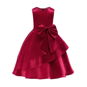 Mädchen Performance Kleidung Außenhandel mittlerer und langer Absatz Kinder neues Satin Kleid rote Prinzessin Kleid Großhandel