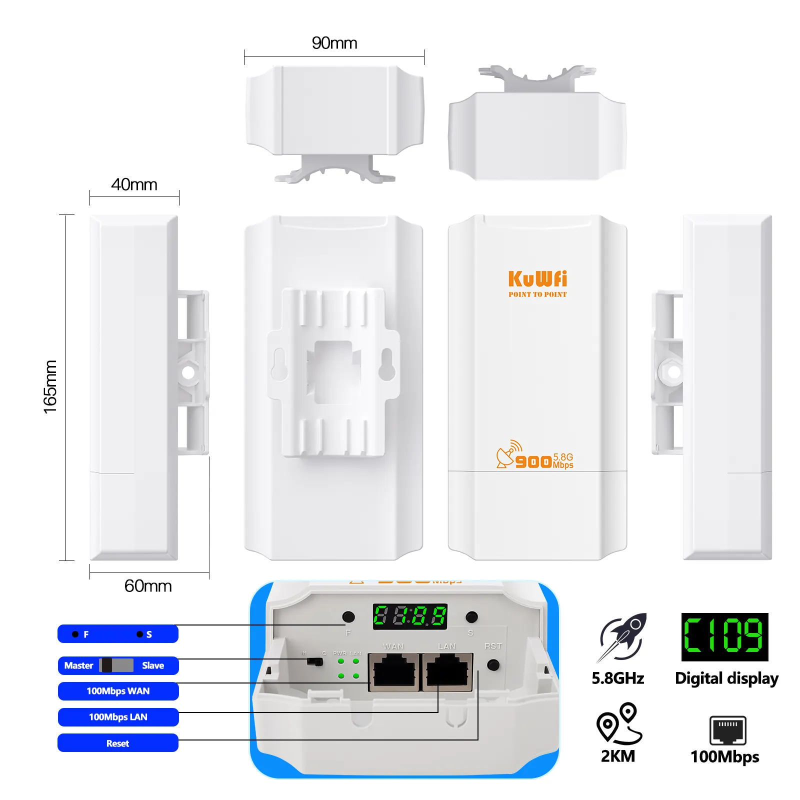 Tipo de roteador KuWFi CPE130 versão 5.8G para conectividade contínua com firewall VoIP QOS funções para ponte sem fio externa 2KM