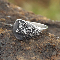 Bague Viking Souvenir en acier inoxydable Bague Viking pour homme Bague loup mythe nordique Bijoux Viking