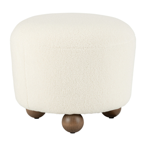 Pouf ottomano rotondo con piedini a sfera in legno per camera da letto o soggiorno, elemento d'arredo per seduta - Product Image 1