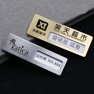 Brass process name tag badge metal employee badge staff hotel aluminum alloy name tag