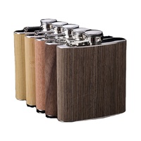 Gourde à liqueur portable de 6 oz à motif bois, pour voyage en extérieur, bouteille de vin ou de whisky, gourde enveloppée