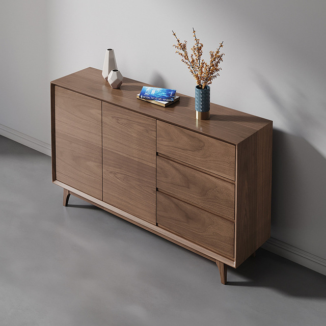 Antique Luxury Walnut Peel Wooden Panel Sideboard 3 Drawers Classical Chinese Style Kitchen Living Room Storage Home Furniture