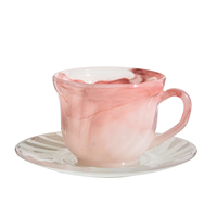 Samyo Vente en gros en usine Personnaliser la conception de la texture du marbre Couleur rose pour boire du thé Tasse à café Tasse en verre avec soucoupe
