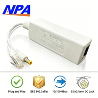 Divisor PoE Aislado ANPA AP-PD48G 48V 12V 2A 24W 10/100Mbps IEEE 802.3af/at Dual PD 12/36 45/78 DC 5.5x2.1mm Conector para Cámara IP