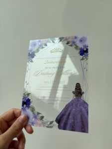 Impression personnalisée Raiponce <span class=keywords><strong>Couronne</strong></span> Thème Sweet 15 16 Quinceanera Party Carte d'invitation <span class=keywords><strong>de</strong></span> mariage avec enveloppe lilas - Product Image 2
