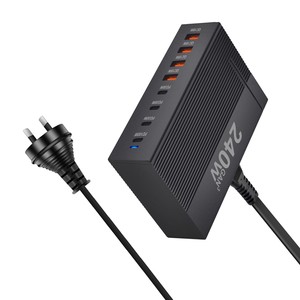 240W GaN Charger 6 <b>USB</b> Ports PD Fast Charging European <b>Plug</b> Black - Product Image 1