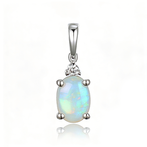 Chaîne de pull personnalisée en or massif 10K/14K/18K avec pendentif classique en opale d'octobre (pierre de naissance) cultivée en laboratoire CVD IGI/HPHT, idéale comme cadeau de fiançailles - Product Image 1