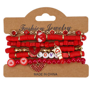 Joyería de moda, conjunto de pulseras con cuentas de corazón rojo, Love Xoxo Kiss Me, regalo para mujer, hecho en China - Product Image 5