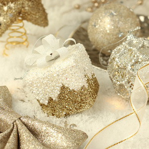 Wholesale Champagne <b>Gold</b> <b>Christmas</b> Bauble Set Glitter Coated Mixed Shape Star Bow <b>Decorative</b> Tree Hanging Ornament - Product Image 5