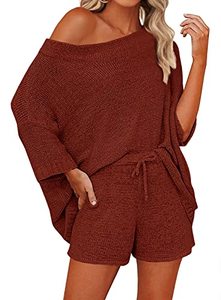 Complimenti da donna 2 pezzi maglione Set Top Shorts in maglia con spalle abbinati ai graziosi Set da salotto del <span class=keywords><strong>pigiama</strong></span> - Product Image 2