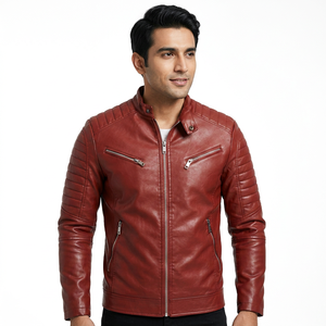 Hot Selling Elegant Men's Autumn Leather Jacket Solid Color with Two Side Pockets Made From Durable jacket for men - Product Image 1