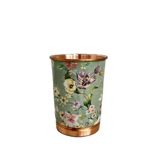 Verre à eau artisanal en cuivre pur de 300 ml, avec impression émaillée Meenakari, design artistique, pour la boisson ayurvédique et le bien-être à domicile - Product Image 3