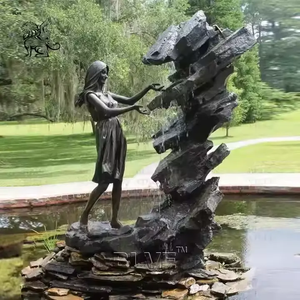 BLVE jardín al aire libre estanque decoración tamaño real niña fuentes de agua estatuas Metal mujer bronce <span class=keywords><strong>rocalla</strong></span> fuente - Product Image 1