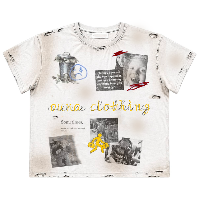 OUNA t Shirt Manufacturer 300GSM Heavyweight Boxy Cropped T Shirt 100% Cotton Vintage Distressed Graphic Streetwear Tee Men