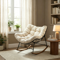 Fauteuil inclinable moderne en tissu avec structure en fer, dossier ergonomique, design écologique pour chambre à coucher, salon, sieste