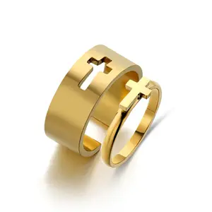 2024 מכירה חמה אופנה טבעות פרפר נירוסטה נשים גברים זהב כסף צבע אהבה לב צלב זוג טבעת סט