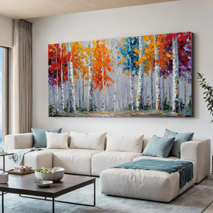 Peinture à l'huile abstraite faite à la main, grand paysage forestier coloré, toile texturée impasto moderne, <span class=keywords><strong>d</strong></span>écoration murale originale - Product Image 4