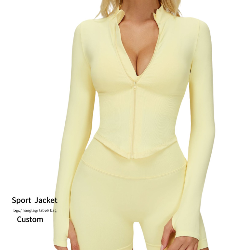 Stand Collar Zipper Sports Jacket Long Sleeve Yoga Jacket for Women Tight-Fitting Quick-Dry Yoga Wear Outdoor Fitness Sports Top