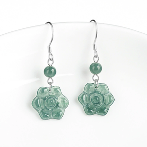 Pendientes de Jade Azul Agua Natural de Primera Calidad, Plata S925 con Textura de Hielo, Pendientes de Moda para Mujer - Product Image 3