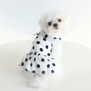 Estate nuovo abbigliamento per animali domestici gonna morbida in tessuto fresco Retro Polka Dot manica a bolle vestito per cani cucciolo gatti vestiti all'ingrosso