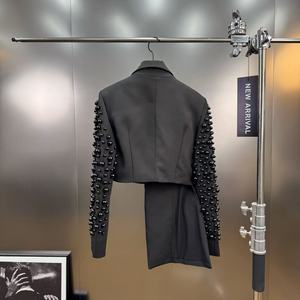 Traje de Noche de Pana <span class=keywords><strong>para</strong></span> <span class=keywords><strong>Mujer</strong></span>, Estilo Europeo Americano, Elegante, Antiarrugas, con Escote en V Profundo, Adorno de Cuentas, Diseño Irregular, <span class=keywords><strong>para</strong></span> Otoño y Festivales - Product Image 5