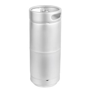 Fût à bière en acier inoxydable argenté empilable de 5,23 gallons (1/6 BBL) conforme aux normes américaines avec raccord, logo personnalisé par le fabricant - Product Image 1