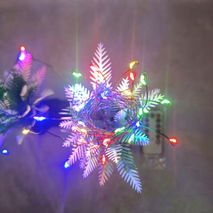 Guirlande lumineuse rideau de feux d'artifice 50 LED verte, fil étanche, alimentée par piles, télécommande, intensité réglable, pour Noël - Product Image 3