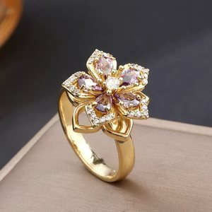 도매 로맨틱 유니섹스 회전 꽃 나비 패션 쥬얼리 반지 여성 불안 완화 피젯 스피닝 링 - Product Image 2