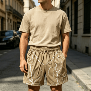 Shorts de plage pour homme, style vintage, taille élastique, tissu en polyester peigné respirant, design personnalisé, pour l'été - Product Image 1