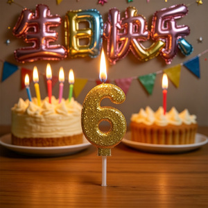 Candela Numero 6 Scintillante con Design Dorato per Feste, Decorazione Torta 6Cm - Product Image 5