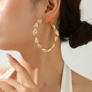 Nouveau Boho Shell Boucles D'<span class=keywords><strong>oreilles</strong></span> La Fille De Fête A De <span class=keywords><strong>Grandes</strong></span> <span class=keywords><strong>Oreilles</strong></span> Boucles D'<span class=keywords><strong>oreilles</strong></span> Créoles Exagérées 18k Or En Acier Inoxydable Boucle D'oreille Pour Les Femmes Bijoux - Product Image 2