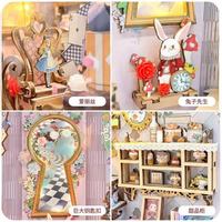 Alice's Tea Party Diary DIY Kit de montage 3D en bois fait main, modèle de support de livre, scène miniature de cabane, jouet, cadeau, à partir de 14 ans