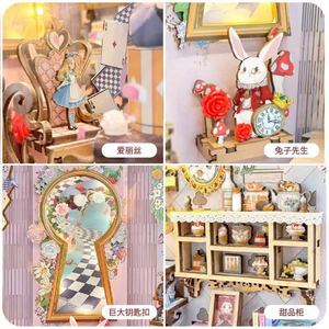 <span class=keywords><strong>Alice</strong></span>'s Tea Party Diary DIY Kit de montage 3D en bois fait main, modè<span class=keywords><strong>le</strong></span> de support de livre, scène miniature de cabane, jouet, cadeau, à partir de 14 ans - Product Image 3