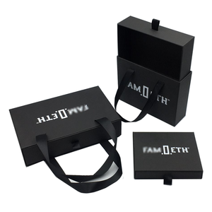 Wholesale Recyclable Custom <b>Black</b> Paper Rigid <b>Gift</b> <b>Boxes</b> with Sliding Drawer Handle Embossed Glossy Lamination for Underwear - Product Image 1