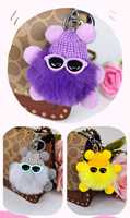Porte-clés en peluche Ours portant des lunettes, pendentif mignon pour sac ou voiture, style dessin animé, entièrement fait main, modèle 01 sans impression