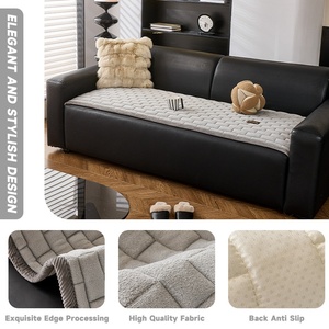 Cojín de Sofá de Felpa <span class=keywords><strong>para</strong></span> Todas las Estaciones, Nuevo, Antideslizante, de Una Sola Pieza, con Diseño a Cuadros, Cálido, Resistente al Polvo, Lavable a Máquina - Product Image 2