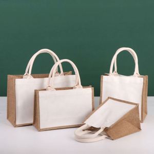 Burlap <b>Hessian</b> <b>Tote</b> <b>Bags</b> Jute Reusable Beach Grocery <b>Bag</b> Women Bridesmaid Wedding Gift Diy Rope Shoulder Strap - Product Image 1