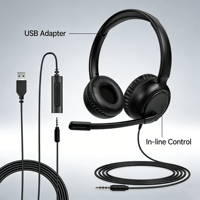 Casque Stéréo Filaire 2-en-1 OEM avec Micro, Réduction de Bruit, Contrôle du Volume, Fonction Mute, USB+DC 3.5, Casque Circum-auriculaire pour Téléphone