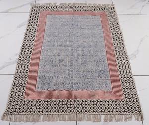 Tapis en coton style Kilim indien, imprimé à la main, style bohème, pour chambre à coucher, entrée, tapis de sol, décoration intérieure - Product Image 5