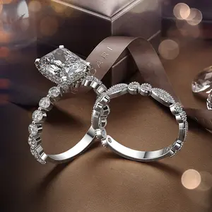 新设计金手指时尚925纯银结婚首饰铺平道路钻石垫型切割aaaaa cz锆石戒指妇女