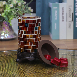 Calentador de Velas Eléctrico de Cerámica y Vidrio con Mosaico Cuadrado de Colores, para Derretir Cera Aromática, Aromaterapia en Interiores, Aceite Aromático, <span class=keywords><strong>Bombilla</strong></span> Halógena - Product Image 2
