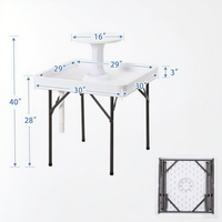 Nouvelle table de refroidisseur de glace carrée à 2 niveaux en plastique HDPE pliable pour l'extérieur avec plateau de rangement supérieur et jupe amovible