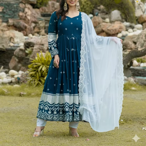 Conjunto de Kurta Anarkali de Rayón Premium para Mujer Unity Luxure con Dupatta Bordada, Suave, Transpirable y Festivo - Product Image 1