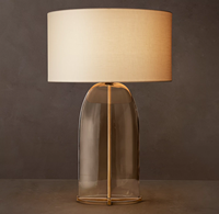Lampe de table moderne en verre transparent avec abat-jour flexible en lin blanc, LED simple, pour villa, hôtel, chambre, salon, bureau